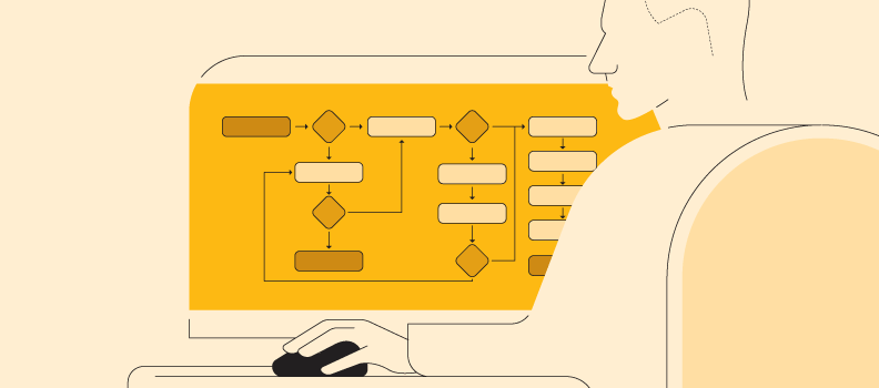 Illustration of man building email drip campaign on desktop