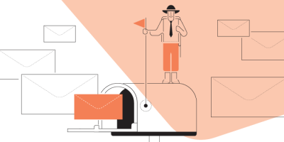 Illlustration of man holding flag standing in mailbox