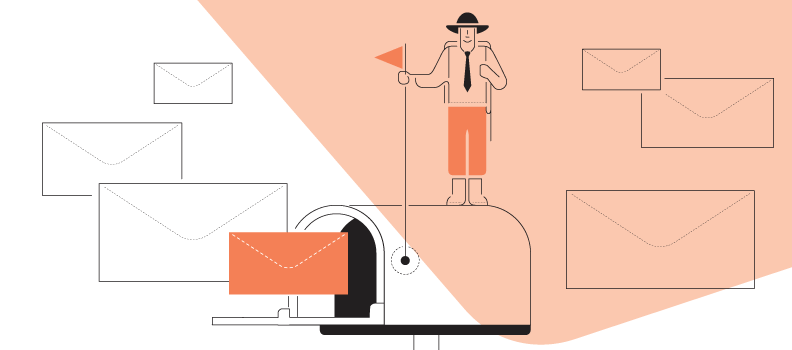 Illlustration of man holding flag standing in mailbox