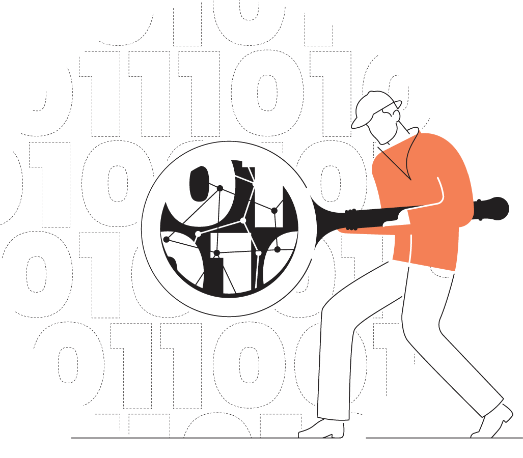 Illustration of man holding magnifying glass for data accuracy Illustration of man holding magnifying glass for data accuracy