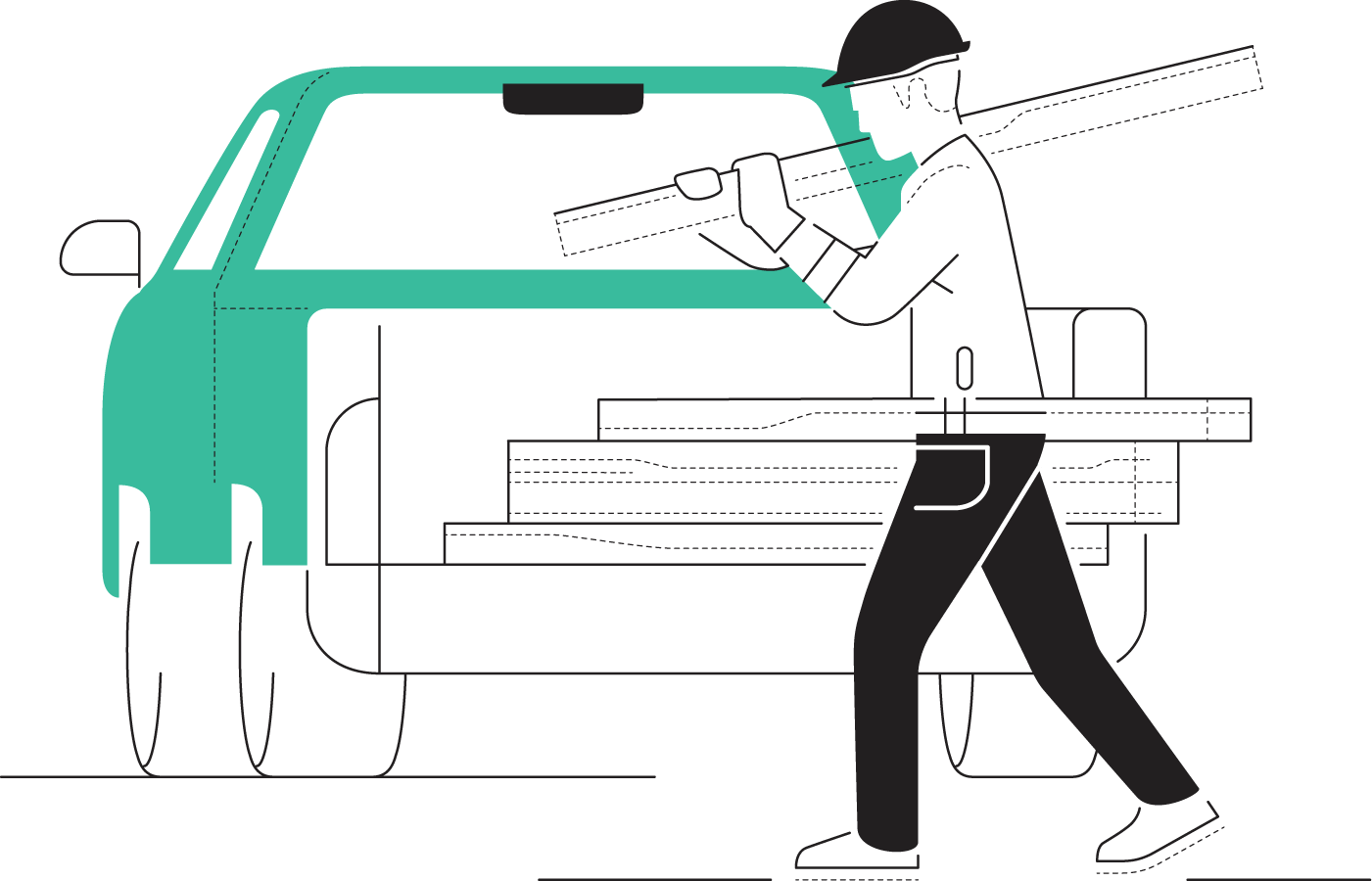 Illustration of man carrying lumber for construction job Illustration of man carrying lumber for construction job