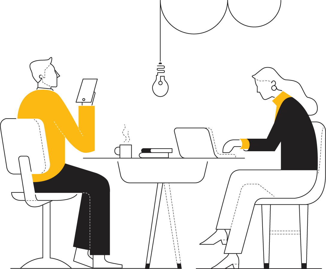 Illustration of two people working at an agency Illustration of two people working at an agency
